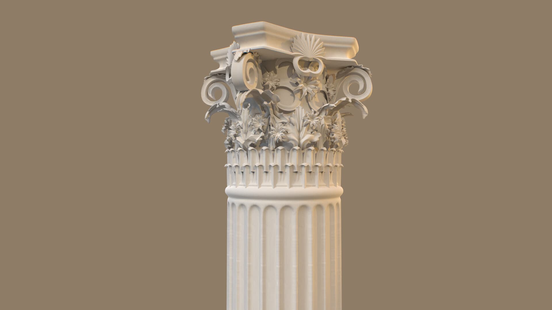 Il capitello della colonna ornamentale ruotato, con le volute e il fusto scanalato